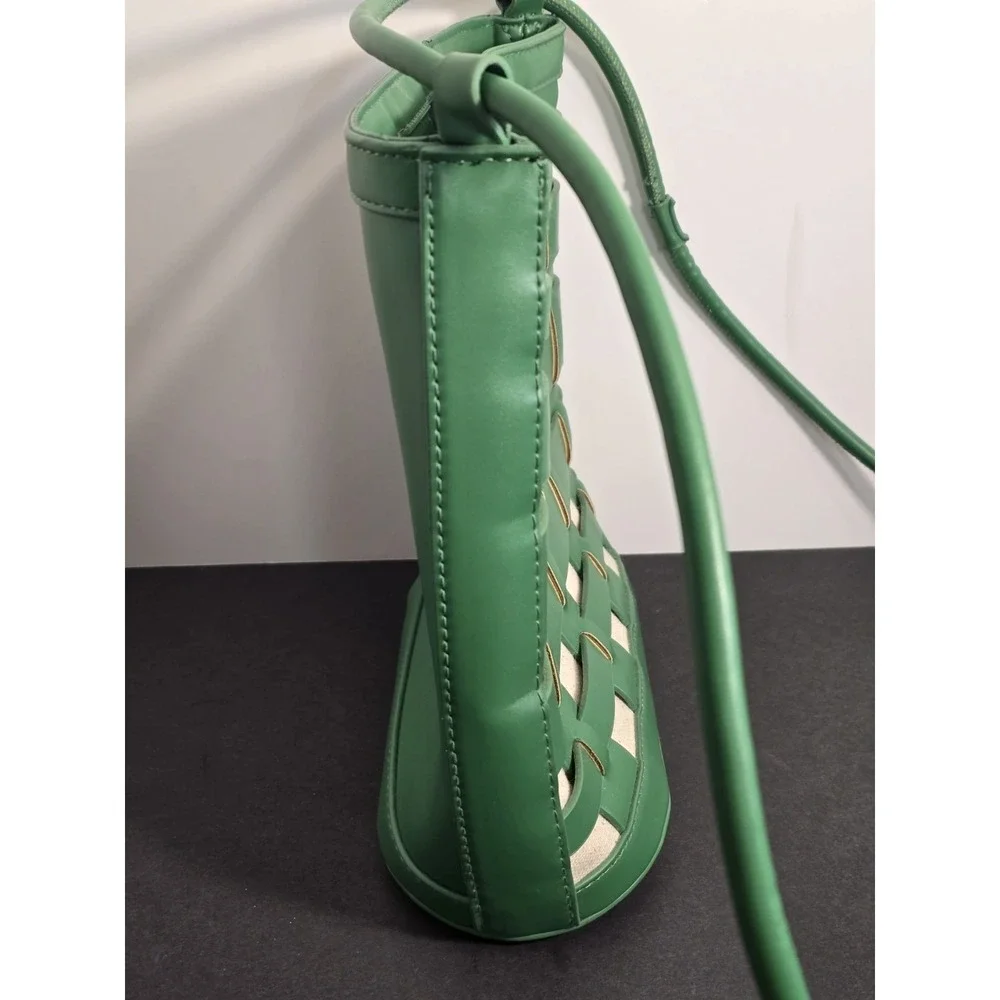 A New Day Kelly Green Bucket Style Purse Woven Over‎ Linen Handbag NWOT NEW